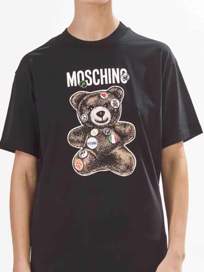Moschino Graphic Bear Print Crew Neck T-shirt In Black