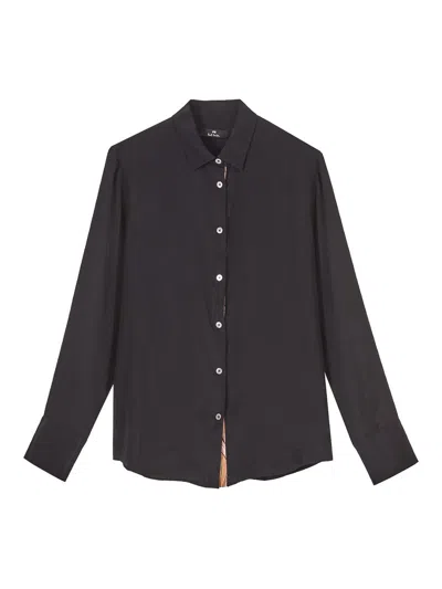 Ps By Paul Smith Silk Mixed Shirt With Swirl Buttoning In Black