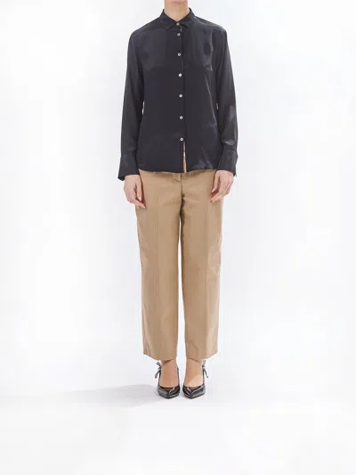 Ps By Paul Smith Silk Mixed Shirt With Swirl Buttoning In Black