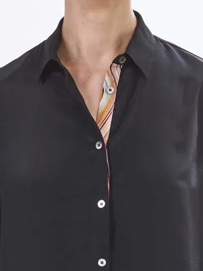 Ps By Paul Smith Silk Mixed Shirt With Swirl Buttoning In Black