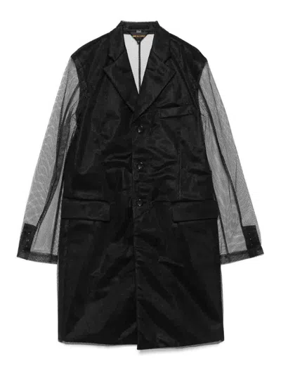 Comme Des Garçons Longline Sheer Sleeves Coat In Black