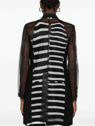Comme Des Garçons Longline Sheer Sleeves Coat In Black