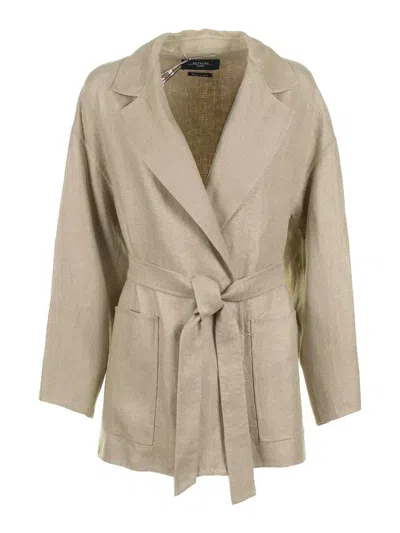 Weekend Max Mara Beige Linen Jacket With Belt In Neutral