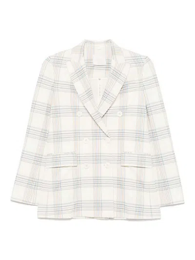 Circolo 1901 Check Pattern Double-breasted Cotton Jacket In Blue