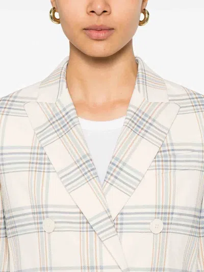 Circolo 1901 Check Pattern Double-breasted Cotton Jacket In Blue