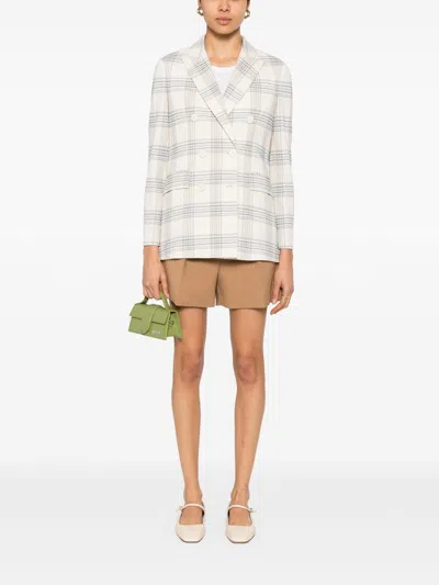 Circolo 1901 Check Pattern Double-breasted Cotton Jacket In Blue