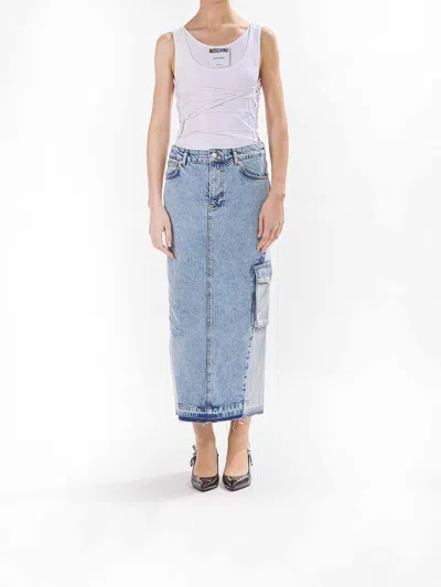 Moschino Long Denim Skirt In Blue