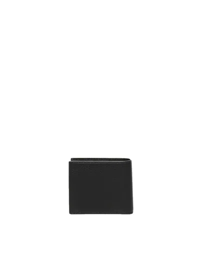Balenciaga Men Black Bi-fold Wallet With Logo Lettering On The Front In Grained Leather Man In Black