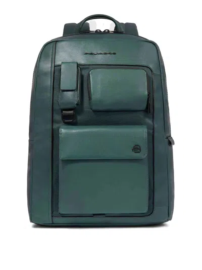 Piquadro Multi-pocket Leather Backpack In Green