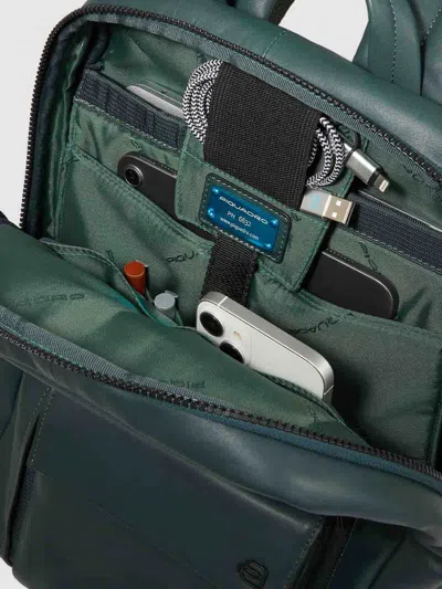 Piquadro Multi-pocket Leather Backpack In Green