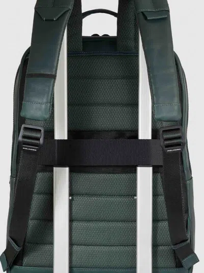 Piquadro Multi-pocket Leather Backpack In Green