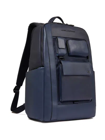 Piquadro Multi-pocket Leather Backpack In Blue