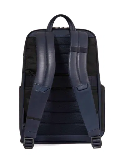 Piquadro Multi-pocket Leather Backpack In Blue