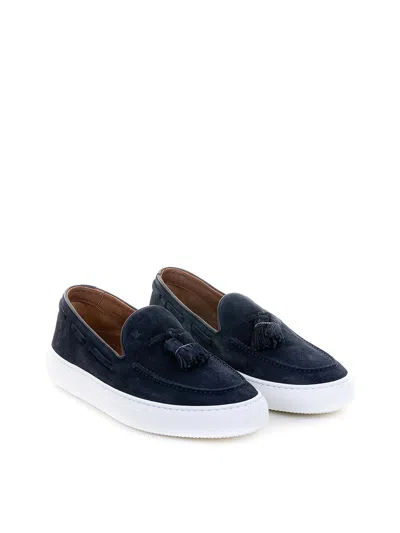 Fratelli Rossetti Suede Moccasin With Tassels And Contrasting Sole In Blue