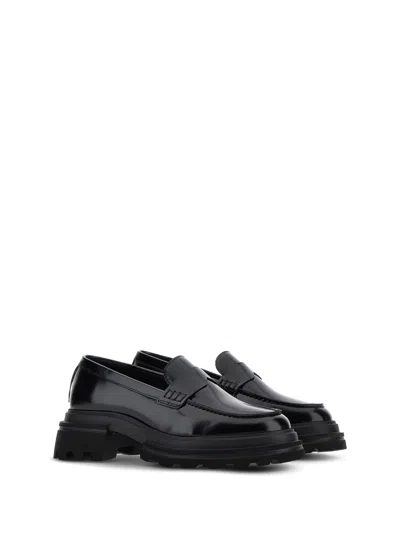 Hogan Polished Leather Loafers In Black