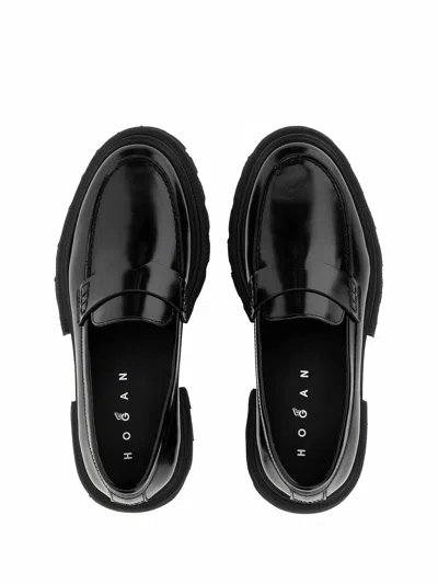 Hogan Polished Leather Loafers In Black