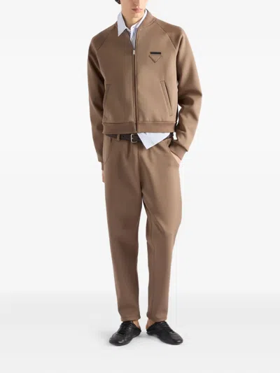 Prada Technical Fleece Blouson Jacket In Brown