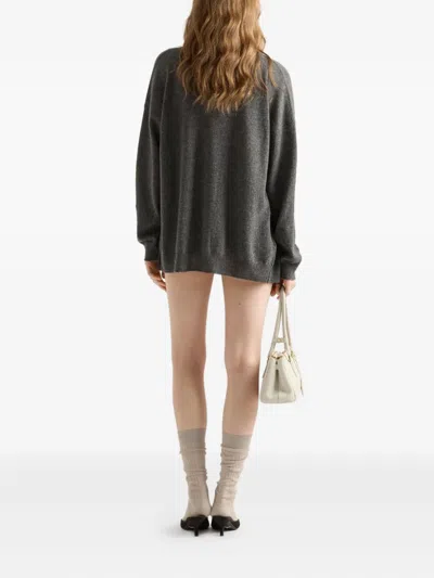 Prada Ribbed Cashmere Cardigan In Gray
