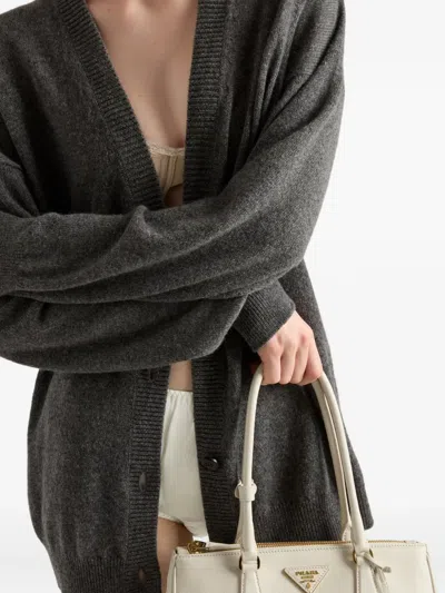 Prada Ribbed Cashmere Cardigan In Gray