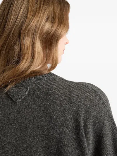 Prada Ribbed Cashmere Cardigan In Gray