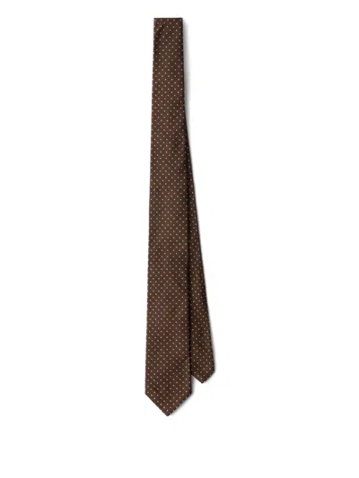 Prada Geometric-pattern Silk Tie In Brown