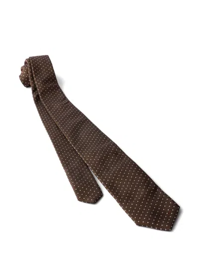 Prada Geometric-pattern Silk Tie In Brown