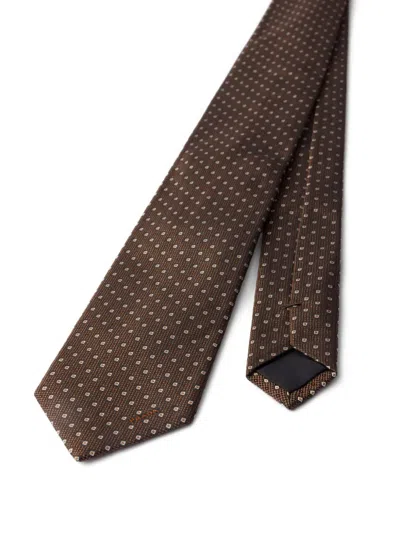 Prada Geometric-pattern Silk Tie In Brown