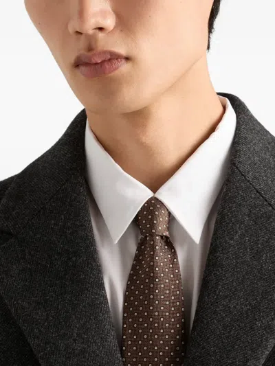 Prada Geometric-pattern Silk Tie In Brown