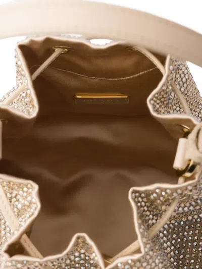 Prada Crystal-embellished Drawstring Bucket Bag In Brown