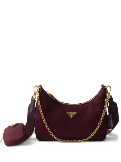 Prada Re-edition 2005 Re-nylon Bag With Saffiano Mini Bag In Burgundy