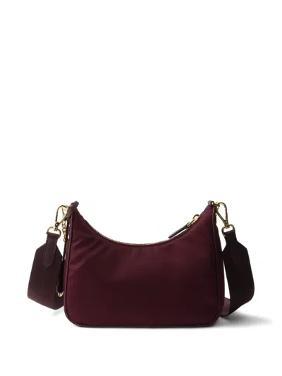 Prada Re-edition 2005 Re-nylon Bag With Saffiano Mini Bag In Burgundy