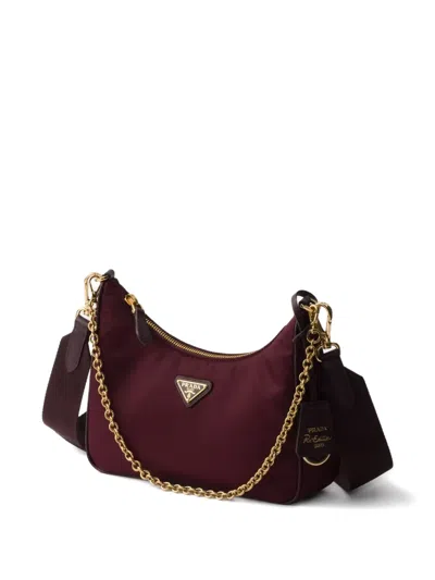Prada Re-edition 2005 Re-nylon Bag With Saffiano Mini Bag In Burgundy