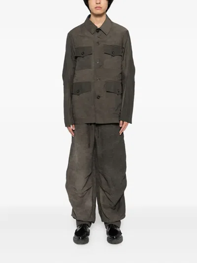 Devoa Oversized Viscose And Linen Trousers In Brown