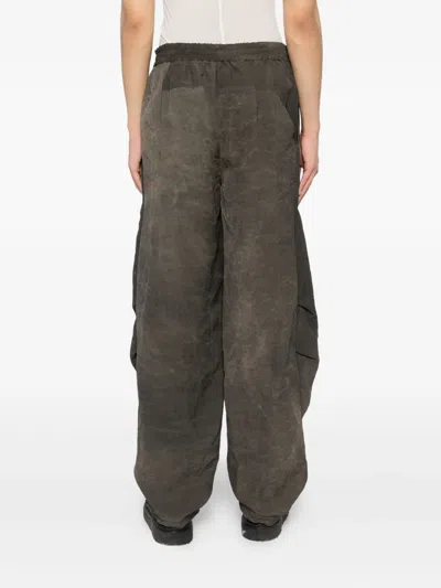 Devoa Oversized Viscose And Linen Trousers In Brown