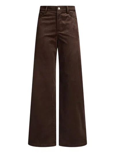 Liu •jo Wide-leg Brown Corduroy Trousers With Button And Zip Fastening In Brown