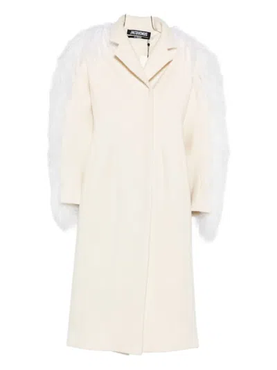 Jacquemus Le Manteau Boa Lamb Shearling Long Wool Coat In Neutral