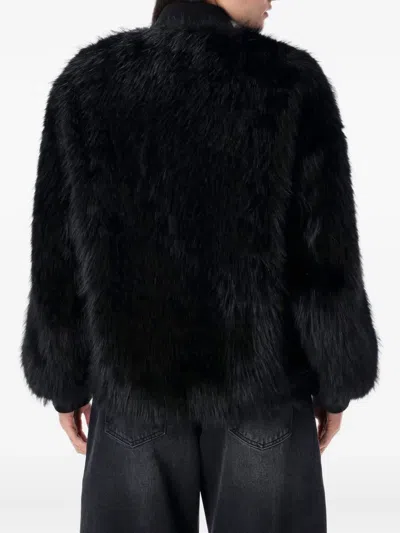 Sword 6.6.44 Sword Eco-fur Bomber Jacket With Adjustable Drawstring In Black