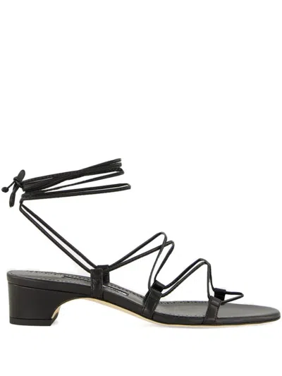 Manolo Blahnik Lace-up Block-heel Sandals In Black