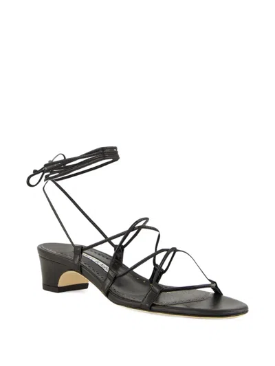 Manolo Blahnik Lace-up Block-heel Sandals In Black