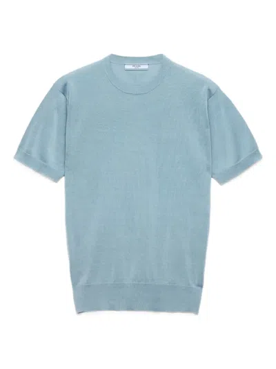 Prada Cotton Short-sleeve Sweater In Blue