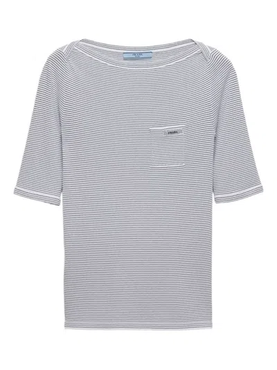 Prada Viscose Boat Neck Sweater In Gray