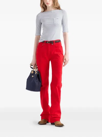 Prada Viscose Boat Neck Sweater In Gray