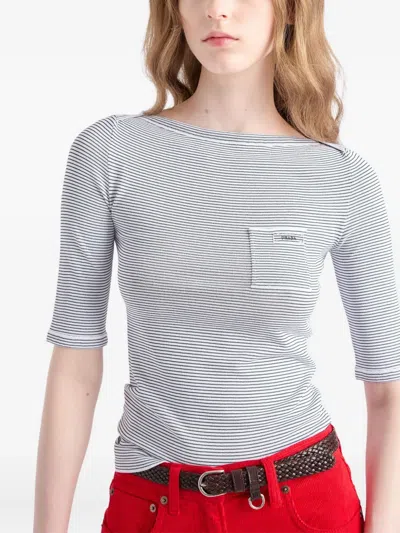 Prada Viscose Boat Neck Sweater In Gray