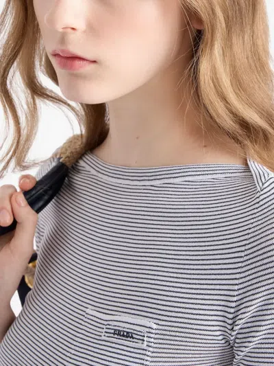 Prada Viscose Boat Neck Sweater In Gray