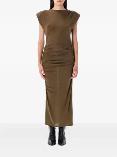 Isabel Marant Étoile Sleeveless Midi Dress Featuring Ruched Design In Green