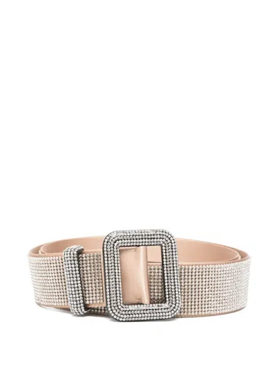 Benedetta Bruzziches Diamond Square Buckle Belt With Rhinestone Embellishment In Neutral