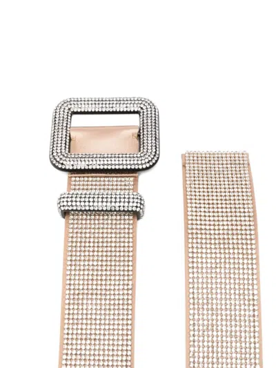 Benedetta Bruzziches Diamond Square Buckle Belt With Rhinestone Embellishment In Neutral