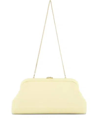 Jimmy Choo Skylar White Clutch With Chain-link Shoulder Strap And Kiss-lock Closure With Logo Plaque In Neutral