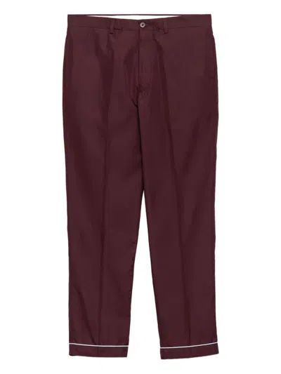 Prada Piped-trim Cotton Trousers In Burgundy