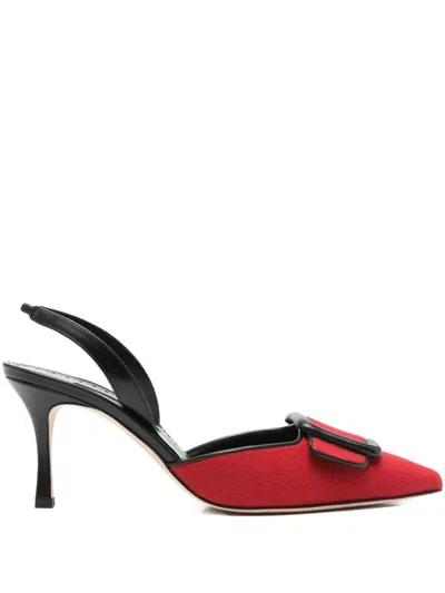 Manolo Blahnik Mayslibi Wool Buckle Slingback Pumps In Red